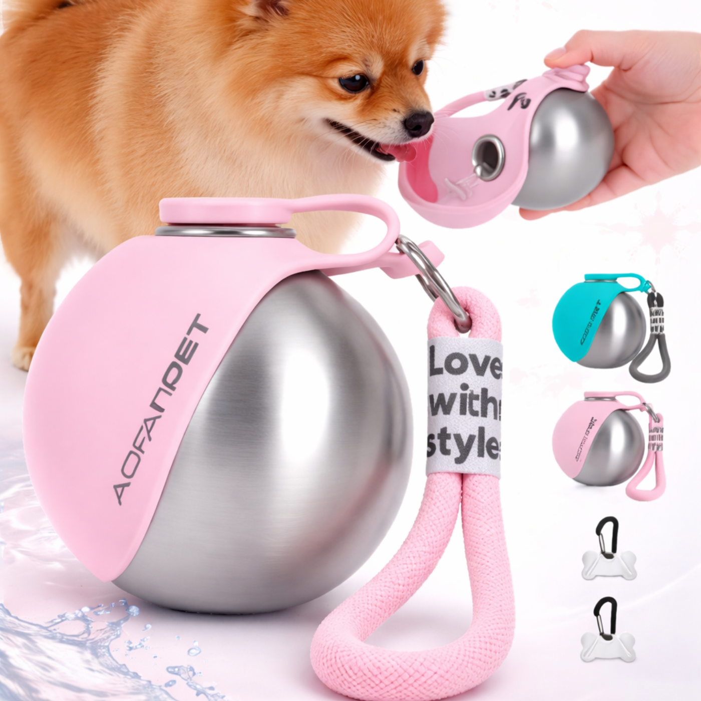Portable Dog Water Bottle with Built-in Bowl